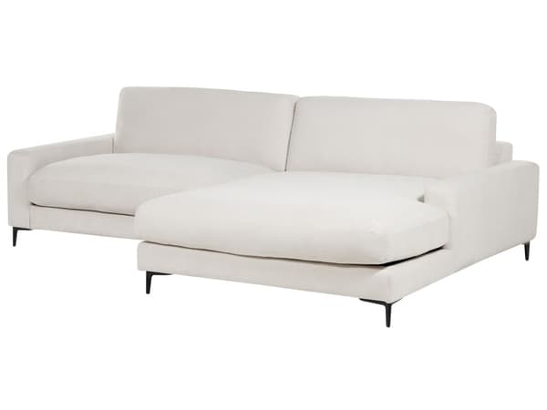 Hörnsoffa Vänster Benvit Chenille Polyester Metall Svarta ben Stoppat Ryggstöd 3-sits L-formad Modern Stil Vardagsrum
