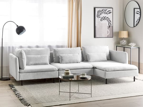 Modulär vänsterhörnsoffa Grått tyg 3-sitsig sektionssoffa Modern design Vardagsrum