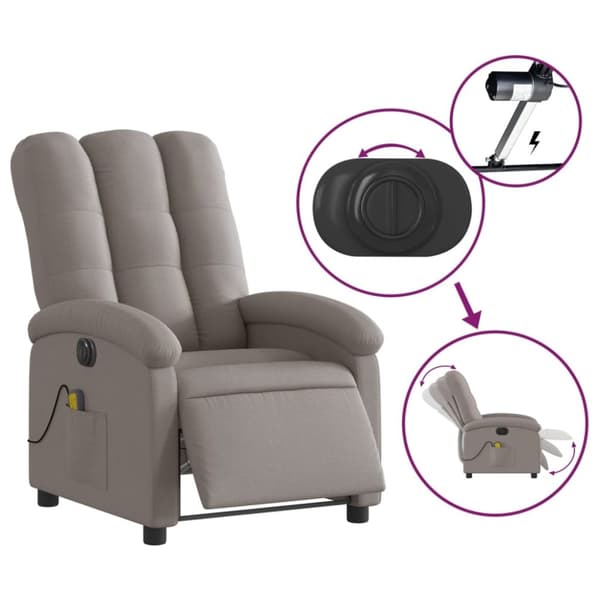 vidaXL Elektrisk massagefåtölj taupe tyg