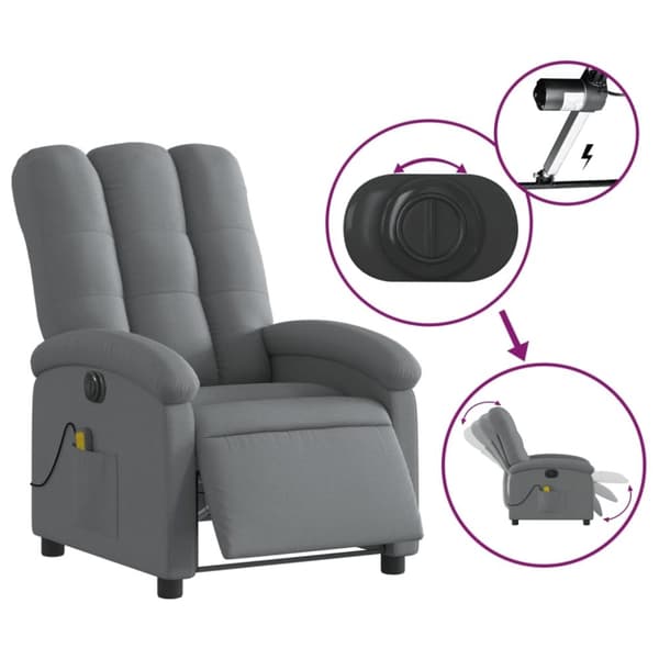 vidaXL Elektrisk massagefåtölj mörkgrå tyg
