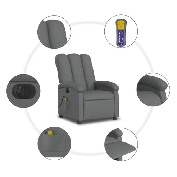 vidaXL Elektrisk massagefåtölj mörkgrå tyg