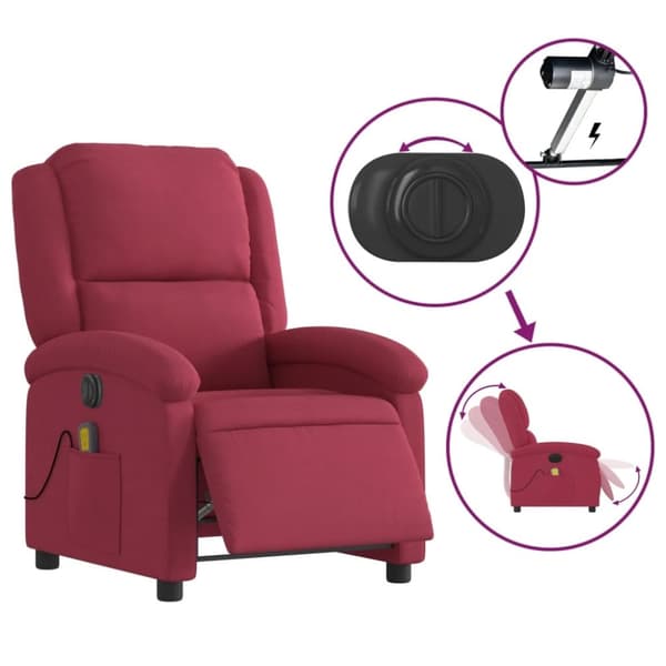 vidaXL Elektrisk massagefåtölj vinröd sammet