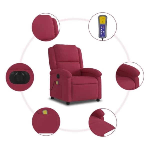 vidaXL Elektrisk massagefåtölj vinröd sammet