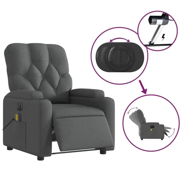 vidaXL Elektrisk massagefåtölj mörkgrå tyg