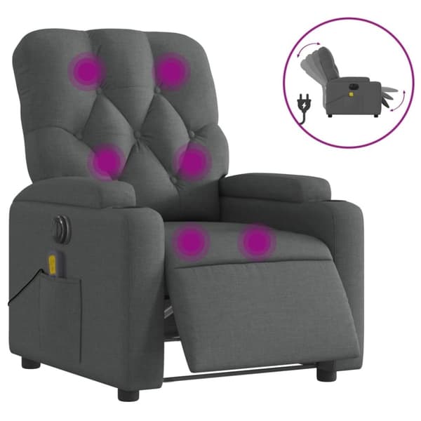 vidaXL Elektrisk massagefåtölj mörkgrå tyg