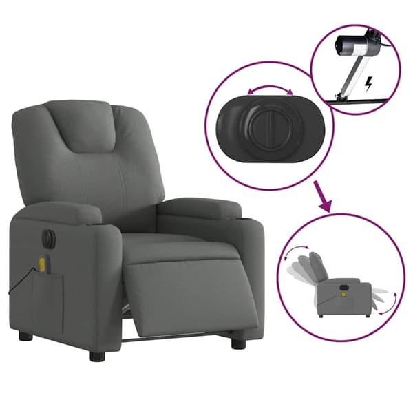 vidaXL Elektrisk massagefåtölj mörkgrå tyg