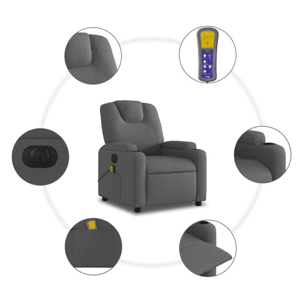 vidaXL Elektrisk massagefåtölj mörkgrå tyg