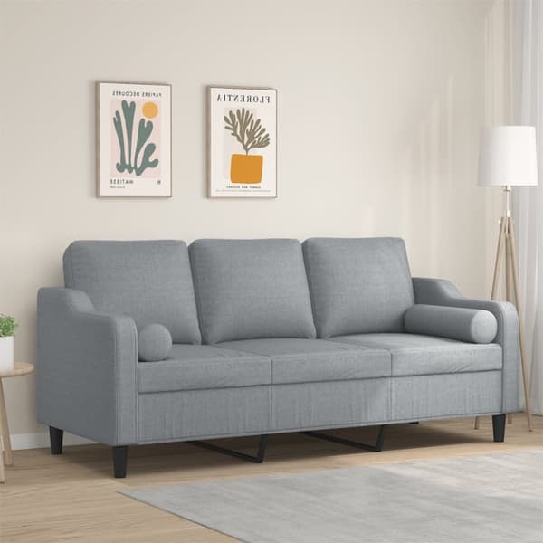 vidaXL 3-sitssoffa med prydnadskuddar ljusgrå 180 cm tyg