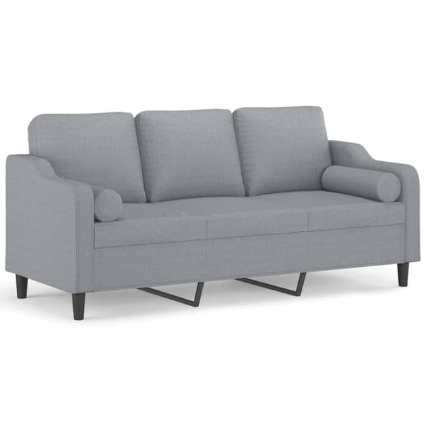 vidaXL 3-sitssoffa med prydnadskuddar ljusgrå 180 cm tyg