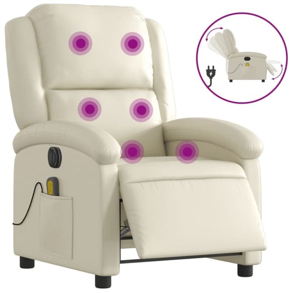 vidaXL Elektrisk massagefåtölj gräddvit konstläder