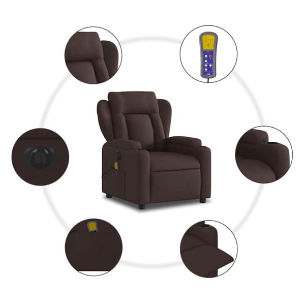 vidaXL Elektrisk massagefåtölj mörkbrun tyg