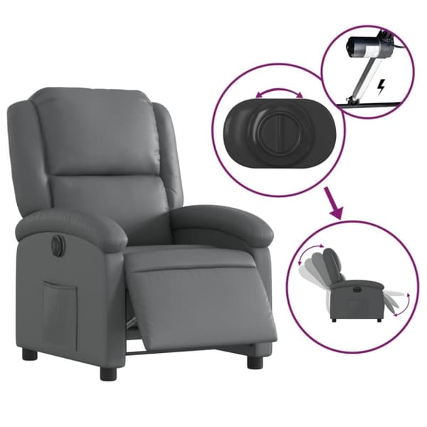 vidaXL Elektrisk reclinerfåtölj grå konstläder