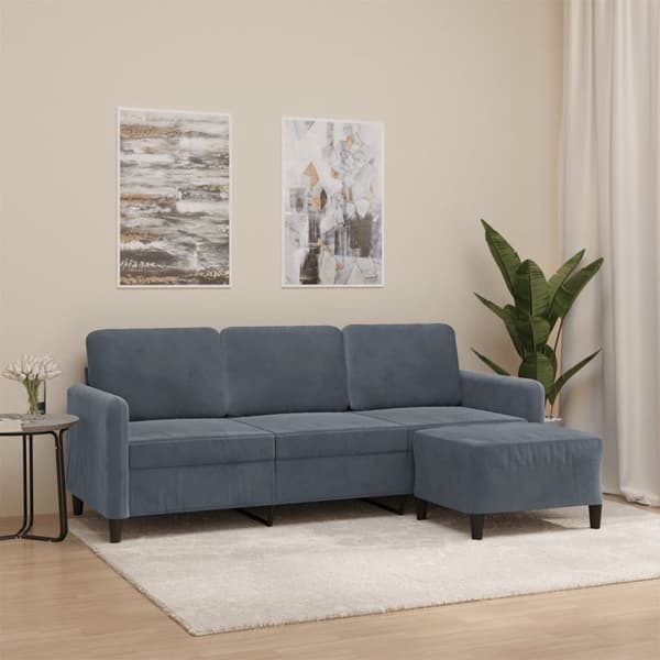 vidaXL 3-personers sofa med fodskammel 180 cm velour mørkegrå
