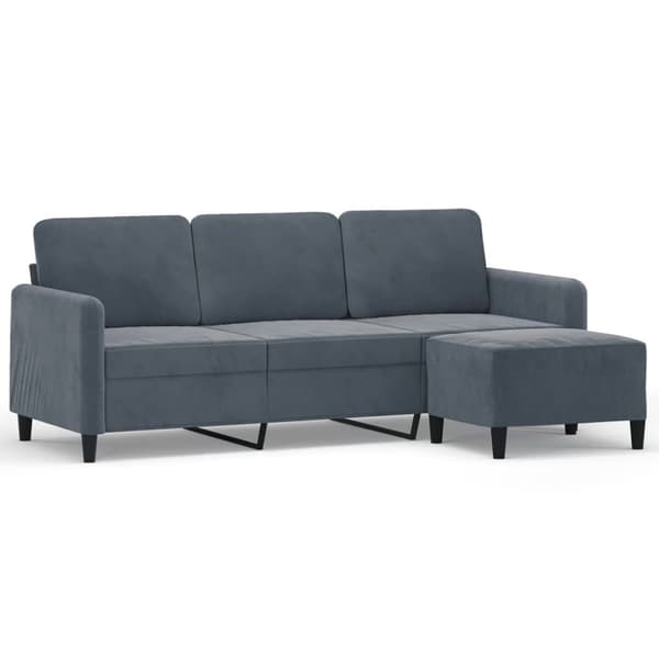 vidaXL 3-sitssoffa med fotpall mörkgrå 180 cm sammet