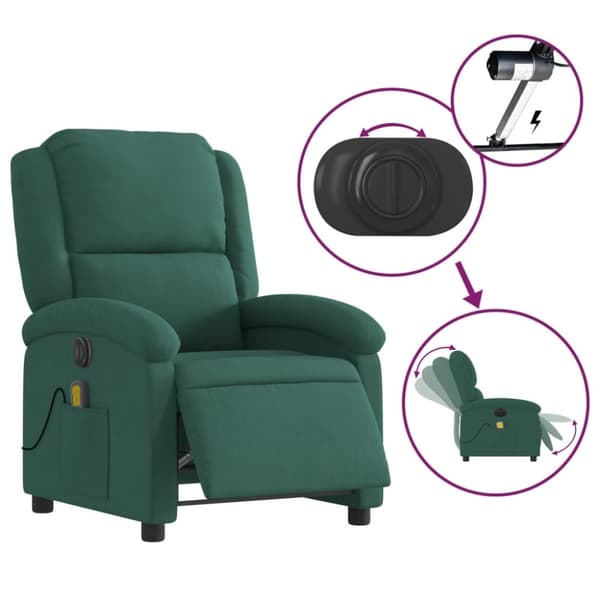 vidaXL massagestol velour mørkegrøn
