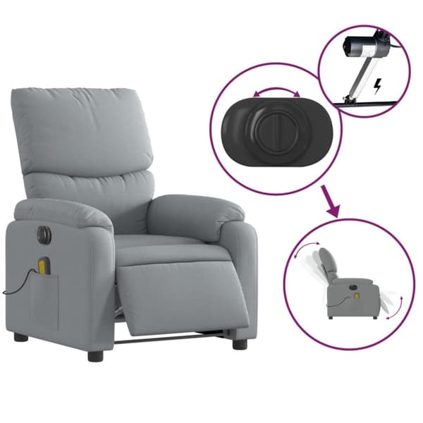 vidaXL Elektrisk massagefåtölj ljusgrå tyg