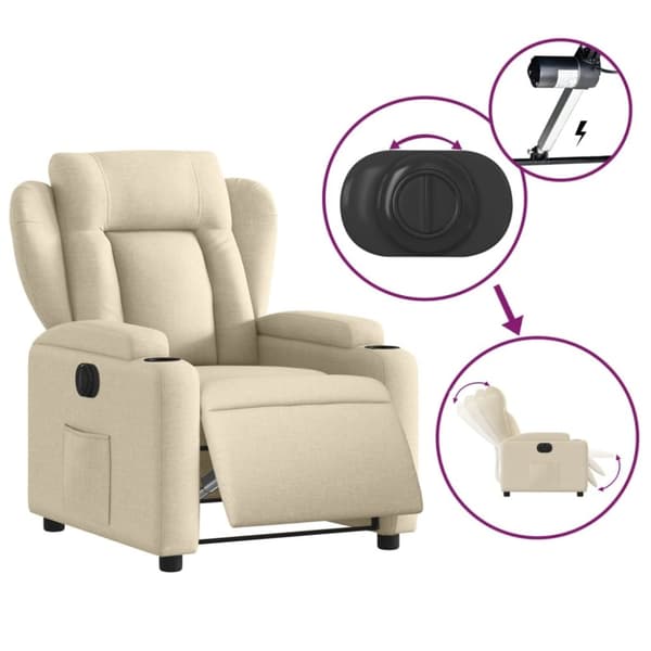 vidaXL Elektrisk reclinerfåtölj gräddvit tyg