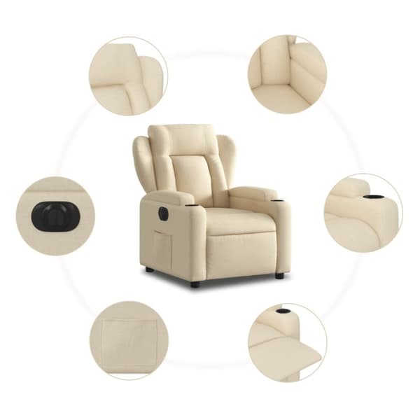 vidaXL Elektrisk reclinerfåtölj gräddvit tyg