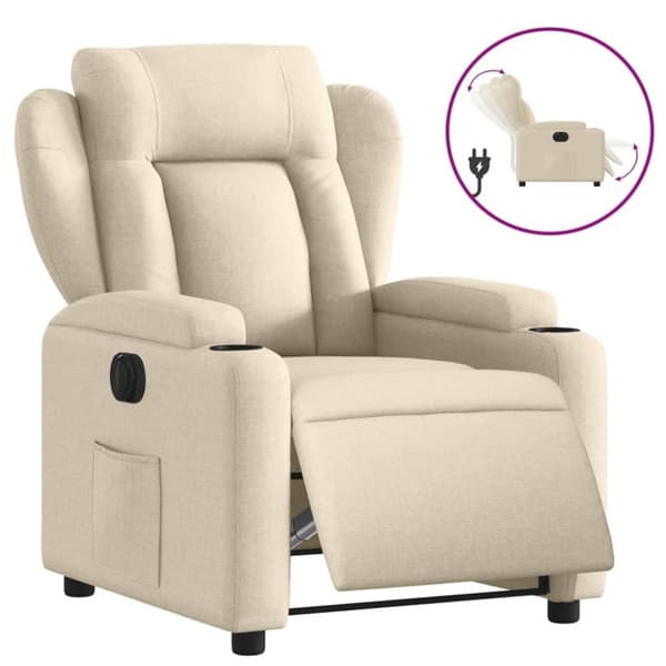 vidaXL Elektrisk reclinerfåtölj gräddvit tyg