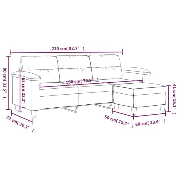 vidaXL 3-sitssoffa med fotpall mörkgrå 180 cm mikrofibertyg