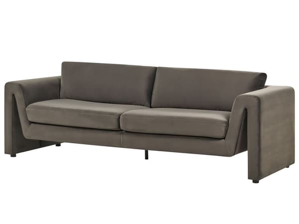 Trepersoners sofa med armlæn i grafitvelour og dekorative ryghynder