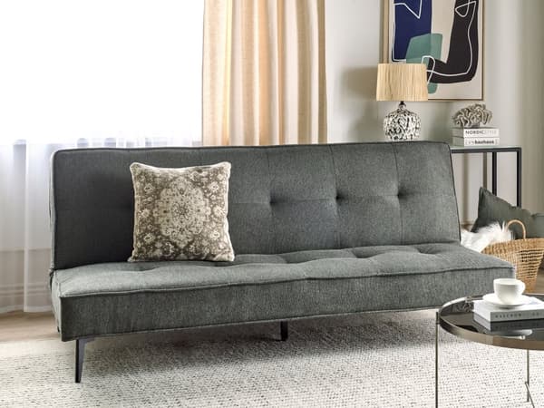 Bäddsoffa Mörkgrå Tyg Modernt Vardagsrum Konvertibel 3-Sitsig Soffa utan Armstöd Minimalistisk Design Vardagsrum Sovrum