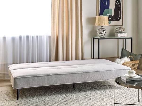 Bäddsoffa Ljusgrå Tyg Modernt Vardagsrum Konvertibel 3-Sitsig Soffa utan Armstöd Minimalistisk Design Vardagsrum Sovrum