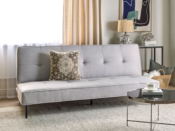 Bäddsoffa Ljusgrå Tyg Modernt Vardagsrum Konvertibel 3-Sitsig Soffa utan Armstöd Minimalistisk Design Vardagsrum Sovrum