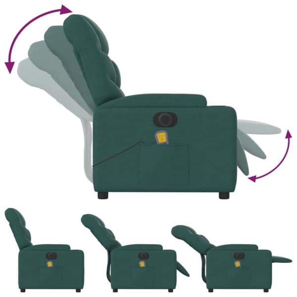 vidaXL Elektrisk massagefåtölj mörkgrön tyg