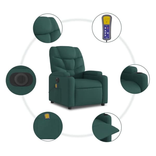 vidaXL Elektrisk massagefåtölj mörkgrön tyg
