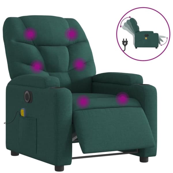 vidaXL Elektrisk massagefåtölj mörkgrön tyg