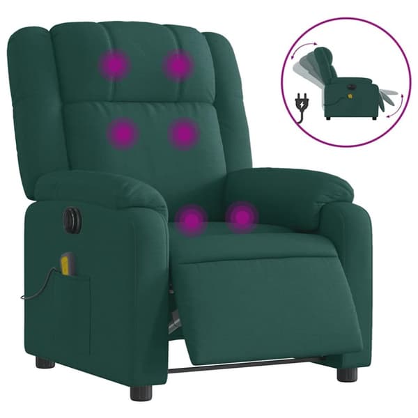 vidaXL Elektrisk massagefåtölj mörkgrön tyg