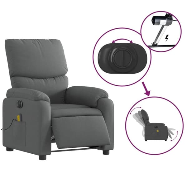 vidaXL Elektrisk massagefåtölj mörkgrå tyg