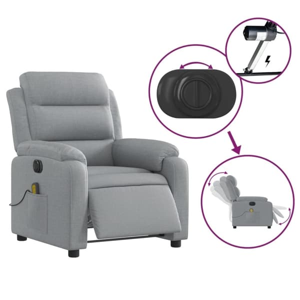 vidaXL Elektrisk massagefåtölj ljusgrå tyg