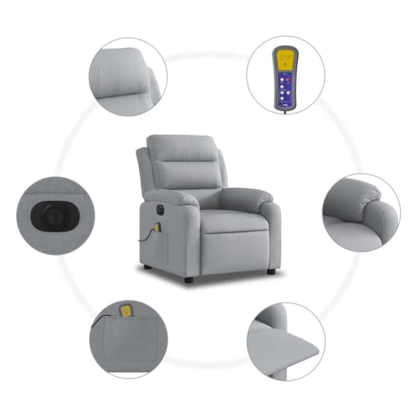 vidaXL Elektrisk massagefåtölj ljusgrå tyg