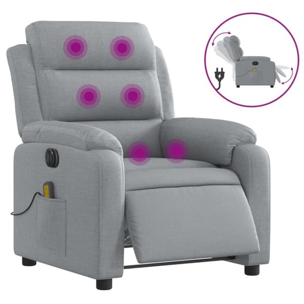 vidaXL Elektrisk massagefåtölj ljusgrå tyg