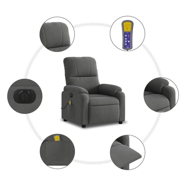 vidaXL Elektrisk massagefåtölj mörkgrå mikrofibertyg