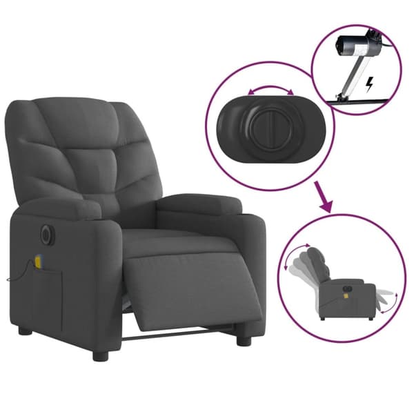vidaXL Elektrisk massagefåtölj mörkgrå tyg