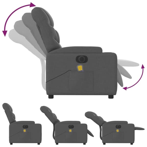vidaXL Elektrisk massagefåtölj mörkgrå tyg