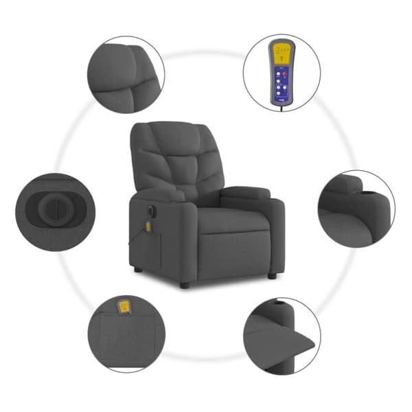 vidaXL Elektrisk massagefåtölj mörkgrå tyg