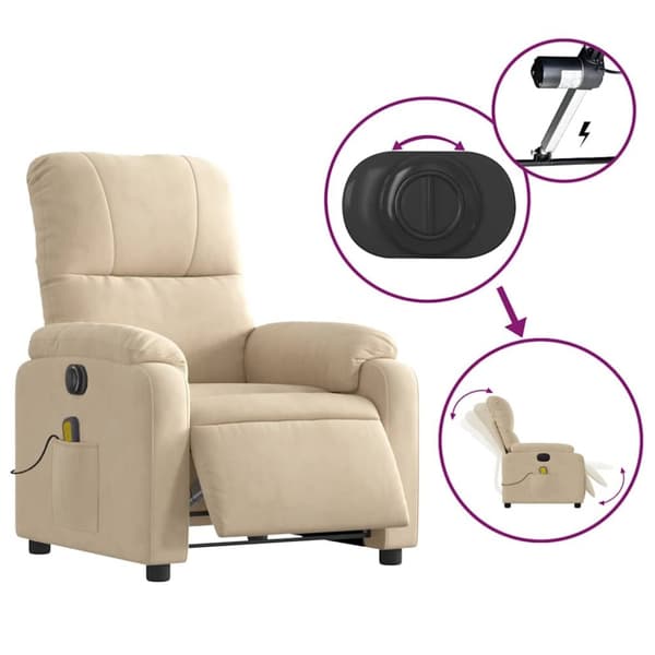 vidaXL Elektrisk massagefåtölj gräddvit mikrofibertyg