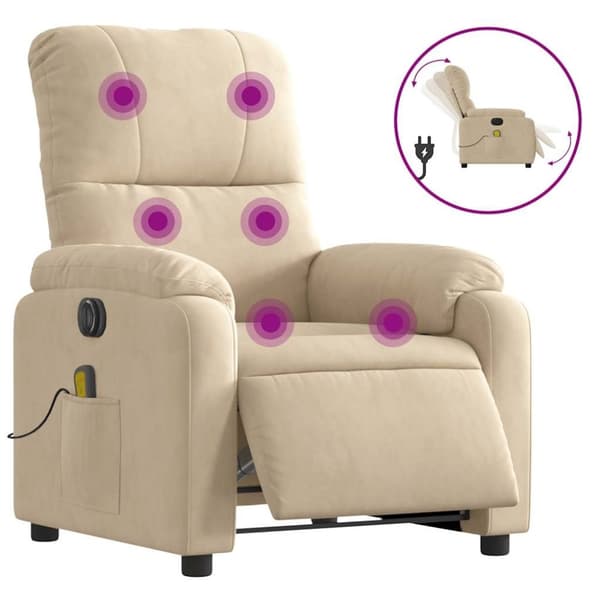 vidaXL Elektrisk massagefåtölj gräddvit mikrofibertyg