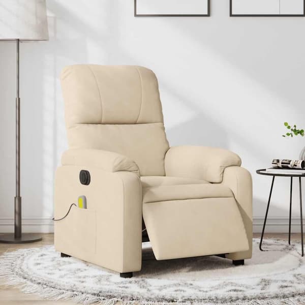 vidaXL Elektrisk massagefåtölj gräddvit mikrofibertyg