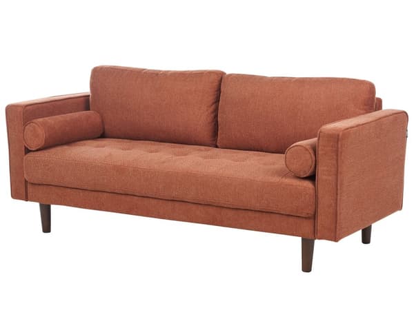 Sofa Gyldenbrun Stoff Polstret 3-seter med tykk polstret ryggstøtte Klassisk Retro Design Stue