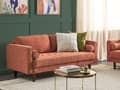 Miniatyrbilde 2 av 11: Sofa Gyldenbrun Stoff Polstret 3-seter med tykk polstret ryggstøtte Klassisk Retro Design Stue