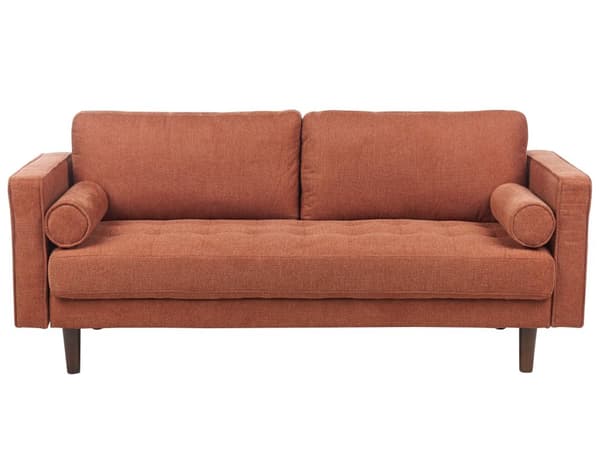 Sofa Gyldenbrun Stoff Polstret 3-seter med tykk polstret ryggstøtte Klassisk Retro Design Stue