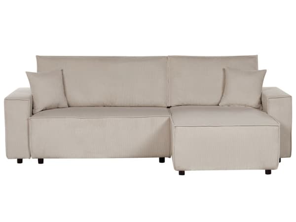 Venstre Hjørnesofa Beige Stoffsnor Polstret med Sovesofa med Uttrekkbar Polstret Rygg og Sovefunksjon