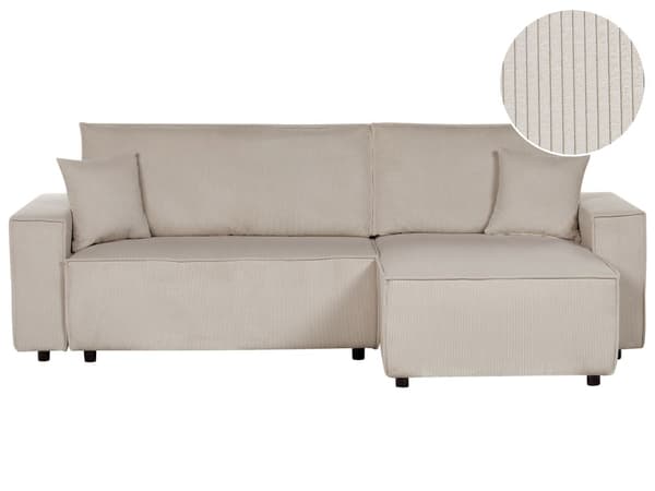 Venstre Hjørnesofa Beige Stoffsnor Polstret med Sovesofa med Uttrekkbar Polstret Rygg og Sovefunksjon