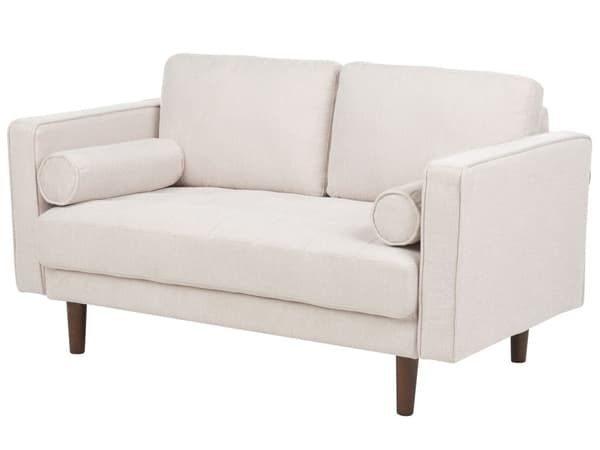 Sofa i Beige-stoff med polstret 2-seters pute og tykt polstret ryggstøtte Klassisk retrodesign Stue