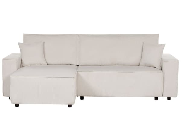 Høyre Hjørnesofa Off-white Stoffsnor med Sovesofa med Uttrekkbar Polstret Rygg med Sovefunksjon
